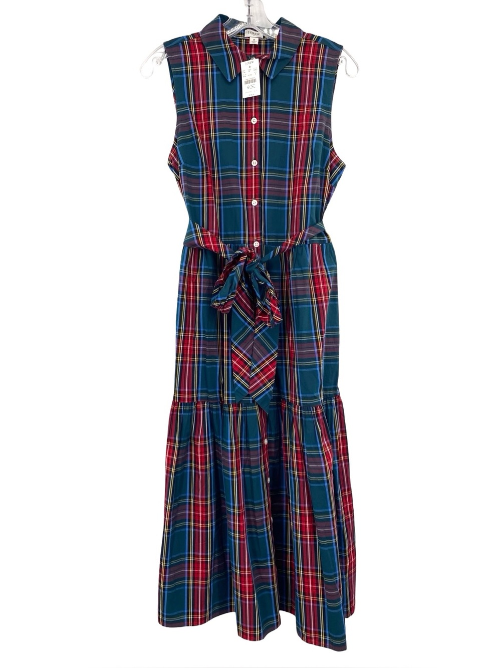 J. Crew Tartan Plaid Shirt Dress Midi Cotton New Sleeveless Size 6